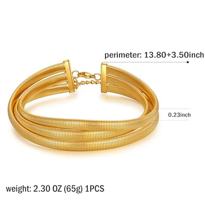 Badu Chunky Gold Stainless Steel Choker Necklace For Women Stretch Snake Shain Non Tarnish Gold Triple Necklace - color: Gold