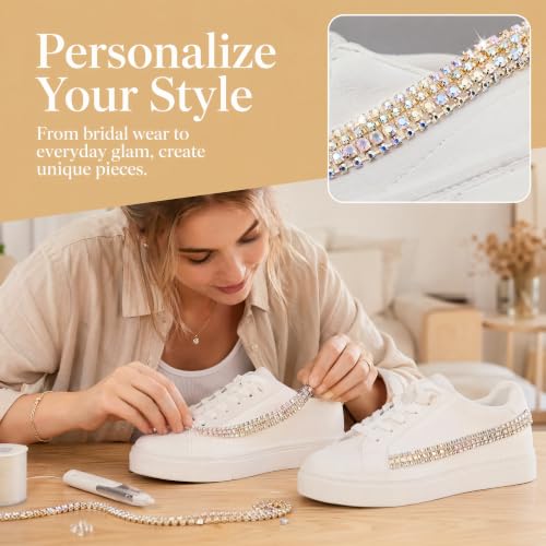 3FT Heavy Duty Crystal Rhinestone Trim Chain with Yarn Scissors, Sew-On Bling Appliqué for Wedding Bridal Dress, DIY Jewelry & Clothing Accessories (Gold) - color: Gold