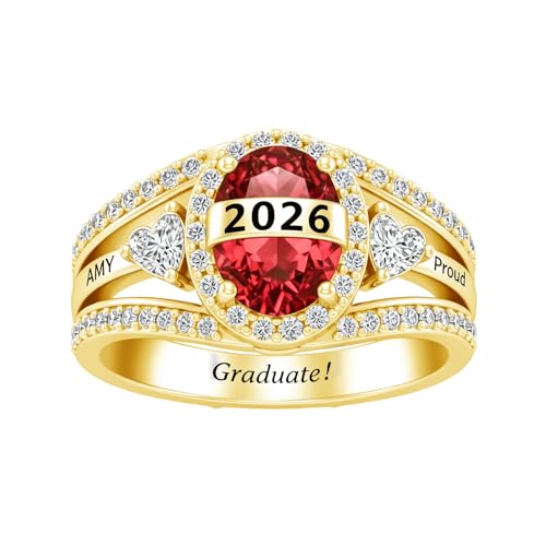 ROMANTICWORK Class Rings for Women High School 925 Sterling Silver Customizable Engraved Rings for Women Graduation Ring Size 4 to 16 Jewelry Gifts for Sisters Friends - color: Class Ring for Women 20