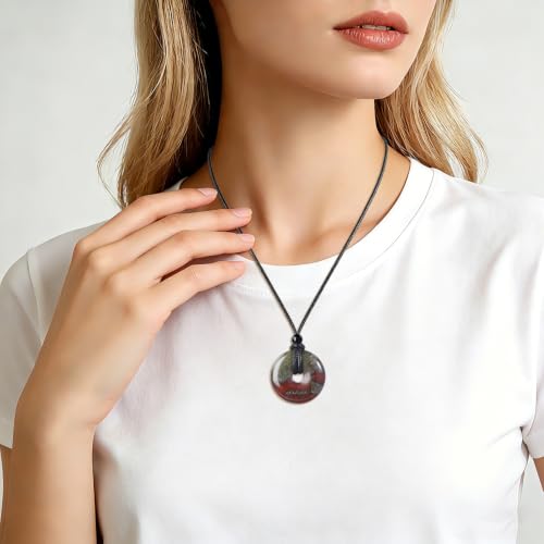Anjiucc Natural Gemstone Pendant Necklce Lucky Coin Crystal Necklace Donut Pendnat with Adjustable Rope Healing Crystal for Men - color: Dragon Blood Stone