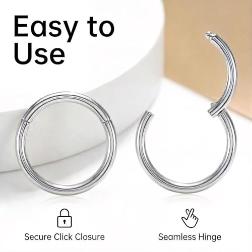 KREZIP 12 PCS 16G Hinged Segment Septum Rings Surgical Steel Horseshoe Piercing Rings Eyebrow Lip Cartilage Helix Tragus Earrings Piercing Jewelry for Women Men 6/8/10/12MM Gold Plated/Silver - style: 16G 6/8/10/12mm-Silver