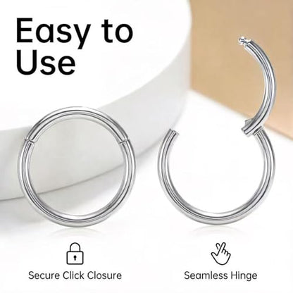 KREZIP 12 PCS 16G Hinged Segment Septum Rings Surgical Steel Horseshoe Piercing Rings Eyebrow Lip Cartilage Helix Tragus Earrings Piercing Jewelry for Women Men 6/8/10/12MM Gold Plated/Silver - style: 16G 6/8/10/12mm-Silver