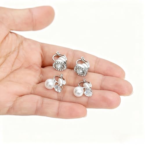 13 Pairs Clip on Earrings for Women Chunky Non Pierced Hoop Earrings CZ Pearl Knot Croissant Tube Twist Stud Hoop Clip on Earring Set Fake Earrings Clips Jewelry 14K Gold Silver Plated - color: Silver