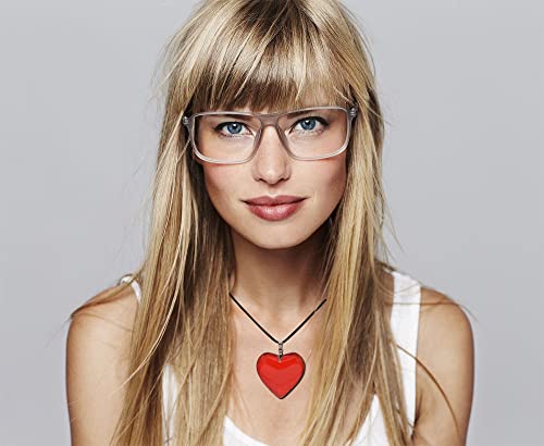 Large Red Semi-Transparent Solid Glass Heart Pendant Necklace - style: Large Blue