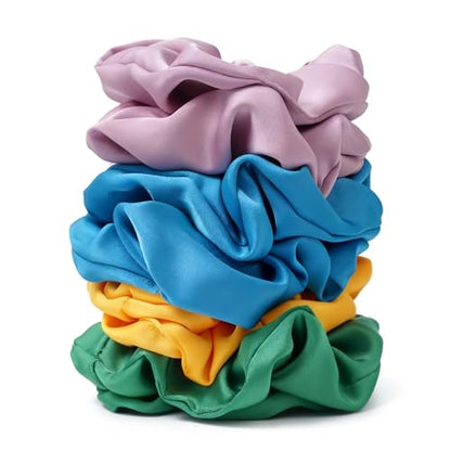 Satin Scrunchies for Women – 8PCS Dopamine Bright Silk Hair Ties – No Crease, Frizz-Free, Vibrant & Energetic Hair Bands for Thick & Thin Hair, Bold Hair Accessories Gifts - color: Large-Dopamine