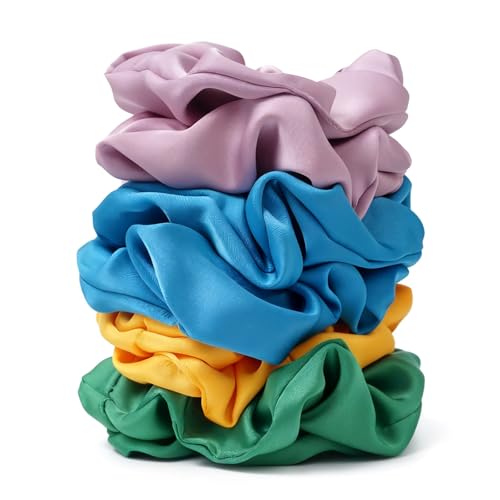 Satin Scrunchies for Women – 8PCS Dopamine Bright Silk Hair Ties – No Crease, Frizz-Free, Vibrant & Energetic Hair Bands for Thick & Thin Hair, Bold Hair Accessories Gifts - color: Large-Dopamine