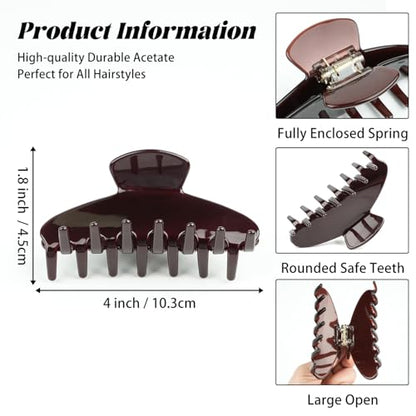 MAORULU Cute Claw Clip for Women – 4.3'' Large Acetate Hair Clips for Thick Thin Curly Long Hair, Durable Hair Clamps Non-slip Jaw Clip, Strong Hold, Stylish French Design (Chocolate) - color: Chocolate