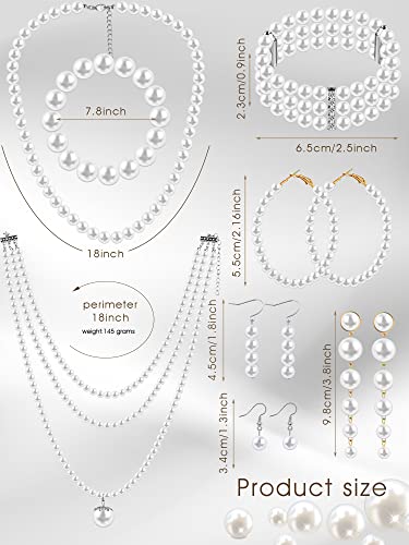 BBTO 8 Pcs Pearl Necklace and Earrings Set for Women Pearl Jewelry Set Faux Necklace Earrings Simulated Bracelets - style: Exquisite Style