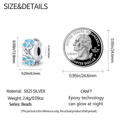 925 Sterling Silver Stopper Clip Charms for Bracelet Necklace Spacer Beads with 5A Cubic Zirconia Mother's Day Christmas DIY Gift for Women(2PCS) - style: Glow-in-the-dark four-leaf clover