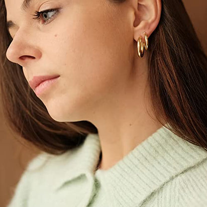 4mm Thick Gold Chunky Earrings Steling Silver Post Hoops Earrings For Women Hollow Tube Hoops Earrings Thick Gold Hoop Earrings Hypoallergenic Lightweight Gold Hoop Large Earrings 20/30/40/50/60MM - color: Gold,20mm