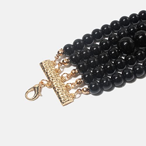 KOSMOS-LI Fashion Simulate Pearl Choker Necklace With Earrings Set - color: Black