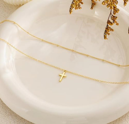 14K Gold Plated Layered Body Waist Chain for Women | Layered Waist Chain with CZ Heart and Pearl Pendant, Belly Chain Belt Jewelry for Women, Bikini Summer Beach Wear - style: Cross Cuban Waist Beads & Chain