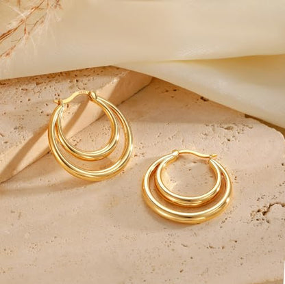 Robaice Chunky Huggie Earring for Women，14K Gold Plated Hoop Earrings | Gold Huggie 925 Sterling Silver Post Earrings, Statement Trendy Hoop Earring，Fashion Lightweight Jewelry Gifts for Women - color: Gold-D