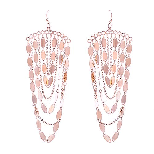 Bohemian Boho Tassel Dangle Drop Earrings for Women – Lightweight Filigree Gypsy Coin Chandelier Disc Charm Hoops – included Gift Box - style: Chandelier - Rose Gold