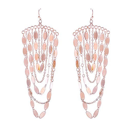 Bohemian Boho Tassel Dangle Drop Earrings for Women – Lightweight Filigree Gypsy Coin Chandelier Disc Charm Hoops – included Gift Box - style: Chandelier - Rose Gold