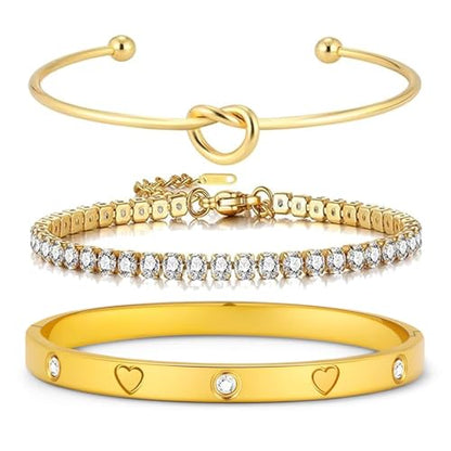 18 K Gold Plated Love Bangle Bracelet Stack Cuff Jewelry for Women Jewelry Set for Women Gift with Box - style: style9
