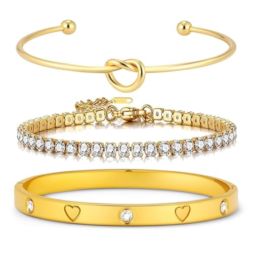 18 K Gold Plated Love Bangle Bracelet Stack Cuff Jewelry for Women Jewelry Set for Women Gift with Box - style: style9