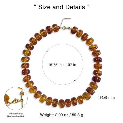 Colorful Chunky Resin Beaded Choker Necklaces for Women | Multicolor Beads, Sturdy Metal Chain, Adjustable, Detachable, Lightweight, Summer Beach Boho, Trendy Statement Jewelry Gift - color: Amber