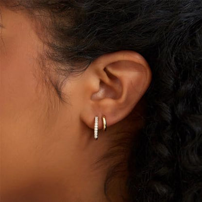 Gold Hoop Earrings Set Huggie Hoop Earrings Hypoallergenic Tiny Lightweight Cartilage Cubic Zirconia Jewelry Everyday Earrings for Women Piercing - color: 6Pairs