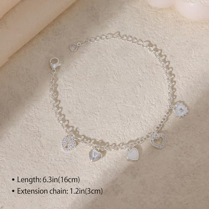 Gold Bracelets for Women, Dainty Friendship Charm Bracelet 14K Gold Plated Summer Shell Starfish Pearl Bracelet Cute Heart Charm Bracelets for Women Trendy Non Tarnish Beach Jewelry Gifts - color: silver heart