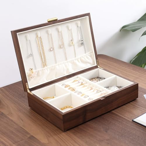 High-end Solid Wood Jewelry Storage Box Ladies Retro Wooden Necklace Jewelry Bracelet Watch Display Box Handmade Wedding Birthday Anniversary Jewelry Collection Box(Single layer) - size: single layer