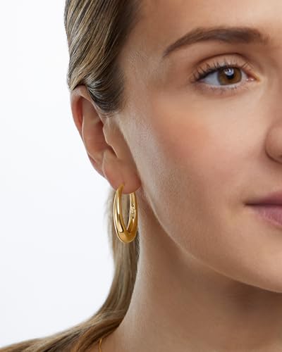 Milla Small Silver Hoop Earrings and Chunky Gold Hoops for Women | Small Chunky Silver Hoops and Thick Gold Hoop Earrings for Women. Available in 14K Gold and Silver Plated Finish - color: Gold - 30 mm Large