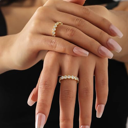 Gold Rings for Women Non Tarnish Stackable Rings 14k Gold Plated Pinky Ring for Women Cubic Zirconia Gift - color: Circle Ring