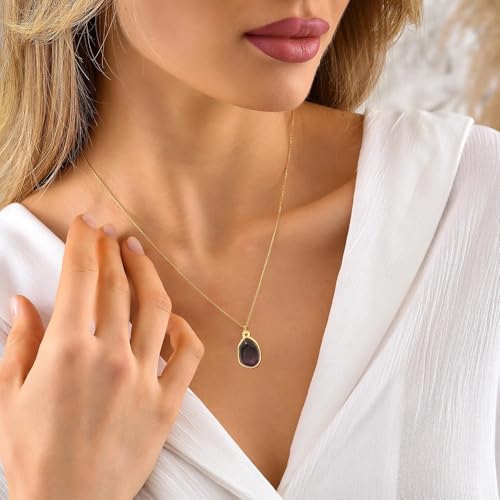 Stone Pendant Necklaces Gemstone Dangle Necklace 18K Gold Plated Teardrop Pendant Necklace for Women - color: Purple Gold
