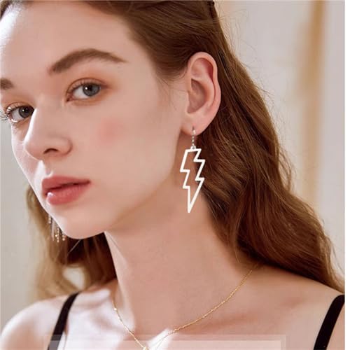ONLYJUMP Acrylic Exaggerated Lightning Earrings Statement Punk Retro Geometric Delicate Neon Personalized Earrings Accessory Jewelry for Women - color: White