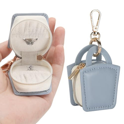 KUKUVR Travel Jewelry Ring Holder Box with Keychain (Blue) | Small Ring Earring Stud Necklace Storage Case, for Gym Sports - color: Blue