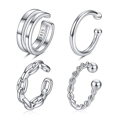 CHIC & ARTSY 925 Sterling Silver Ear Cuffs for Women, Non Piercing Clip On Cartilage Cuffs, Adjustable Fake Conch & Helix Earrings, Gold Plated & Oxidized Various Styles - color: ear cuff #6