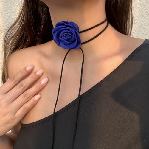 Black Choker Necklace Set Velvet Lace Choker Daisy Gothic Punk Classic Choker - color: Blue