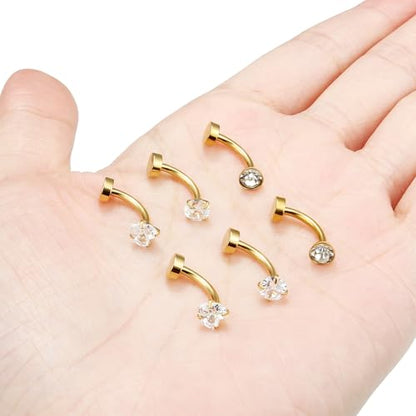 Vsnnsns 14G Floating Belly Button Ring Piercing Jewelry 316L Stainless Surgical Steel Round Heart Cubic Zirconia Navel Rings Belly Button Ring Piercing Jewelry for Women 14 Gauge Hypoallergenic - color: Gold-8MM Bar-Clear CZ