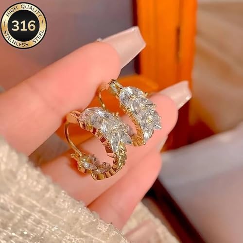 1 Pair Wheat Hoop Earrings for Women, 316 Stainless Steel Wheat Earrings with Synthetic Zirconia, Retro Simple Dangle Hoops, Ideal for Daily Wedding Commute