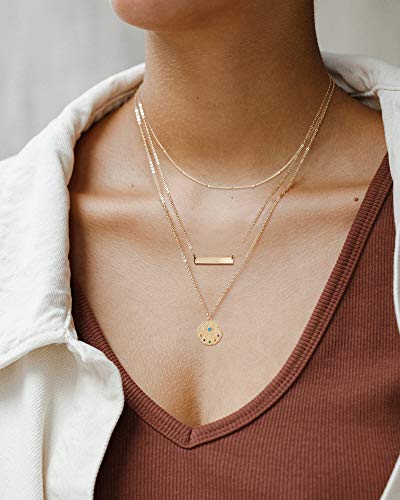 Fiusem Gold Plated Layered Necklaces for Women, Dainty 14K Gold Plated Pendant Necklace and Choker Necklaces for Women - style: Layered Evil eye