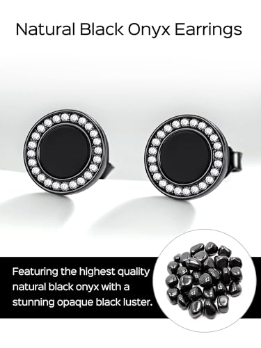 ChicSilver 925 Sterling Silver Viking Rune Natural Black Onyx Stud Earrings For Women Men - style: E: Round Onyx-Black