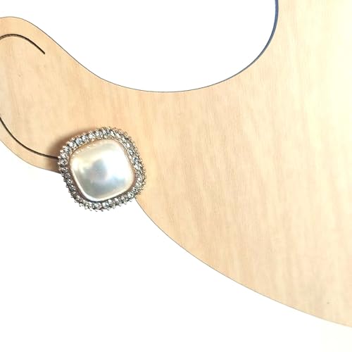 Clip-on Earrings Crystal Faux Pearl Square 1 inch Earrings Gold or Silver Earrings - color: Silver