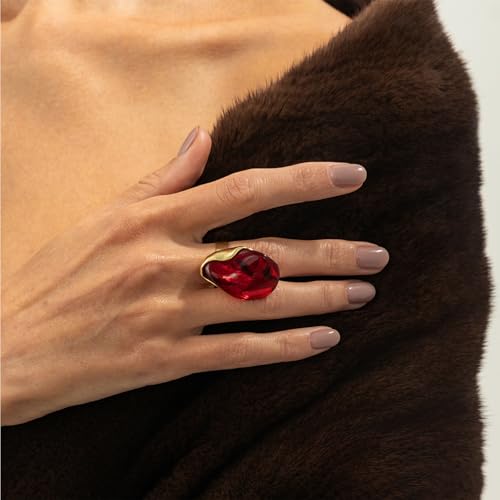 Chunky Statement Ring for Women Colorful Big Resin Rings Statement Irregular Geometric Shaped Large Ring Boho Summer Beach Vacation Chunky Jewlery - color: Red