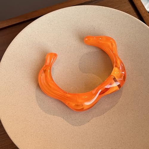 Dopamine Open Cuff Bangle Bracelet Macaron Dyed Acrylic Chunky Bracelet Resin Geometric Wide Wristband Fashions Thick Acetate Statement Jewelry - color: orange