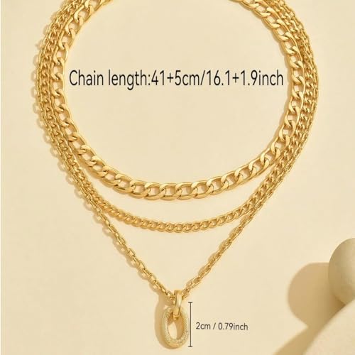 Layered Gold Necklace for Women Boho Turquoise Beaded Chain Set with Long Coin Pendant Trendy Y Necklace for Everyday Jewelry Gifts boho fashion fall fashion jewelry womens fashion - color: D-Minimally designed ins geometric oval pendant thick necklace