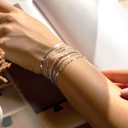 Gold Bracelets Sets for Women Waterproof | Non Tarnish Gold Plated Cuban Paperclip Link Chain Stackable，Trendy Jewelry Accessories Gifts for Women - style: 6Pcs BRACELET SET-06