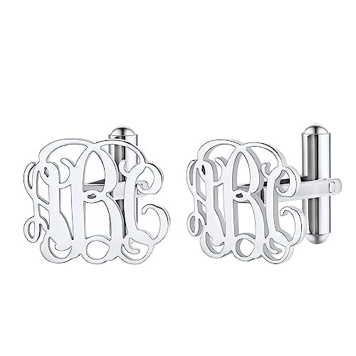 FindChic Stainless Steel Round Cufflinks with Custom Text/Picture/Monogram Letters 18K Gold Plated/Black Color for Men Groom Suits Shirts, with Gift Box - style: 04. custom 3 monograms (stainless steel)