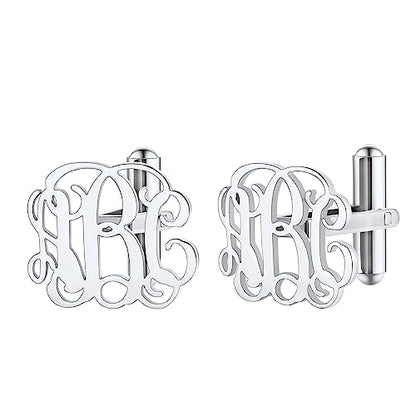 FindChic Stainless Steel Round Cufflinks with Custom Text/Picture/Monogram Letters 18K Gold Plated/Black Color for Men Groom Suits Shirts, with Gift Box - style: 04. custom 3 monograms (stainless steel)