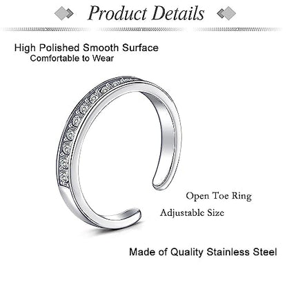 JFORYOU Toe Rings for Women Adjustable Open Toe Rings with Anklet Set CZ Flower Toes Ring for Summer Beach Foot Jewelry - color: 4pcs-silver toe rings Style A