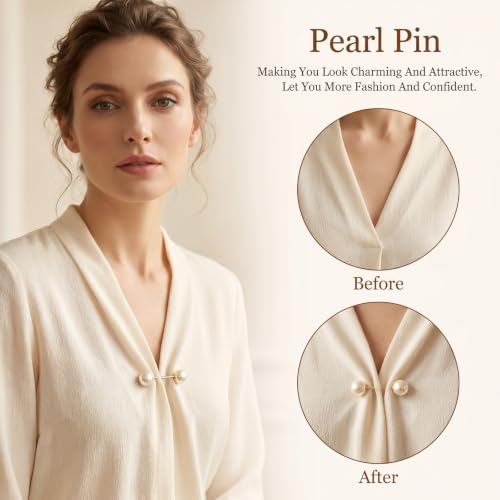 10pcs Pearl Pins, Decorative Pins for Clothes, Faux Pearl Pin for Clothes | Decorative Safety Pins, Pant Hem Clips,Faux Pearl Shawl Pins Sweater Clips, Length Adjuster, Beige White Gold