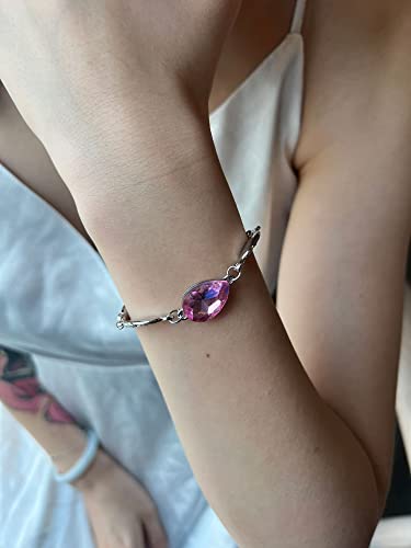 4 Pieces Fashion Teardrop Crystal Rhinstone Pendant Necklace Earring Bracelet Jewelry Set for Women Lady Wedding Birthday Party Prom Gifts - color: Pink