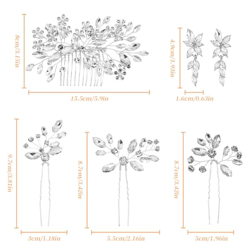 6 Pieces Crystal Bride Hair Accessories and Earrings.Sliver Wedding Hair Pins with Rhinestones for Bride Bridesmaids Women Girls. - color: Style2