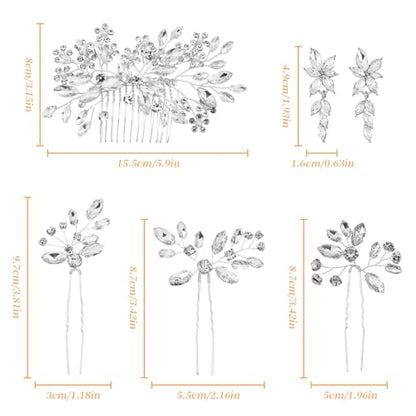 6 Pieces Crystal Bride Hair Accessories and Earrings.Sliver Wedding Hair Pins with Rhinestones for Bride Bridesmaids Women Girls. - color: Style2