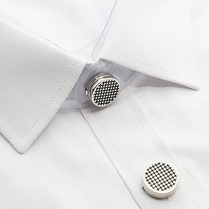 Mens Button Covers Tuxedo Shirt Cufflinks Alternative | Fake cufflinks and alternative fashion jewelry accessories for mens formal business dress shirts suits and groomsmen - color: A black Silvery