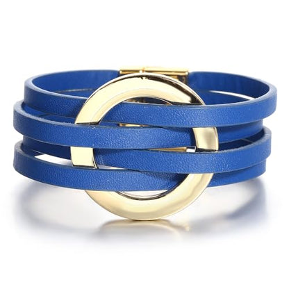 hotoo Circle Charm Bracelets for Women Handmade Leather Wrap Bracelets for Couples Friendship Bracelet Bohemian Cuff Bangle Boho Jewelry Gift - color: New Blue